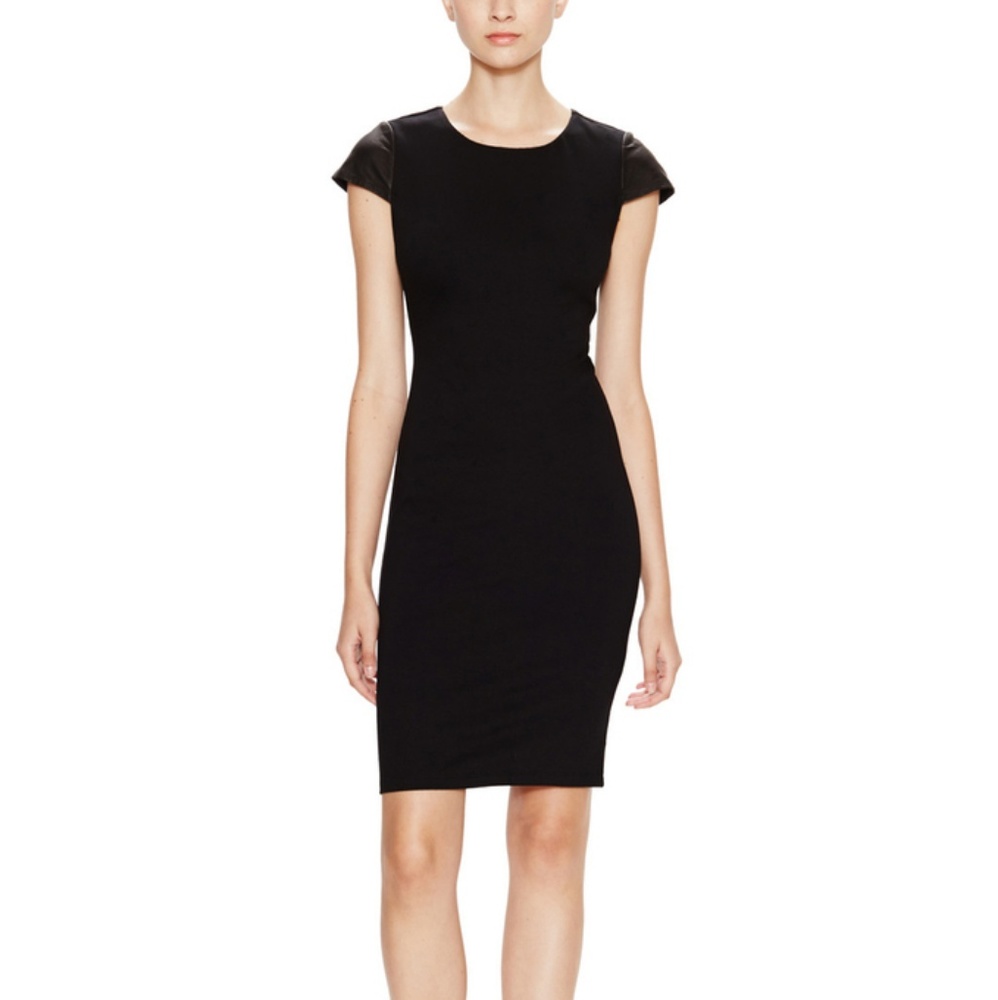 Alice + Olivia Black Sheath Leather Cap Sleeves